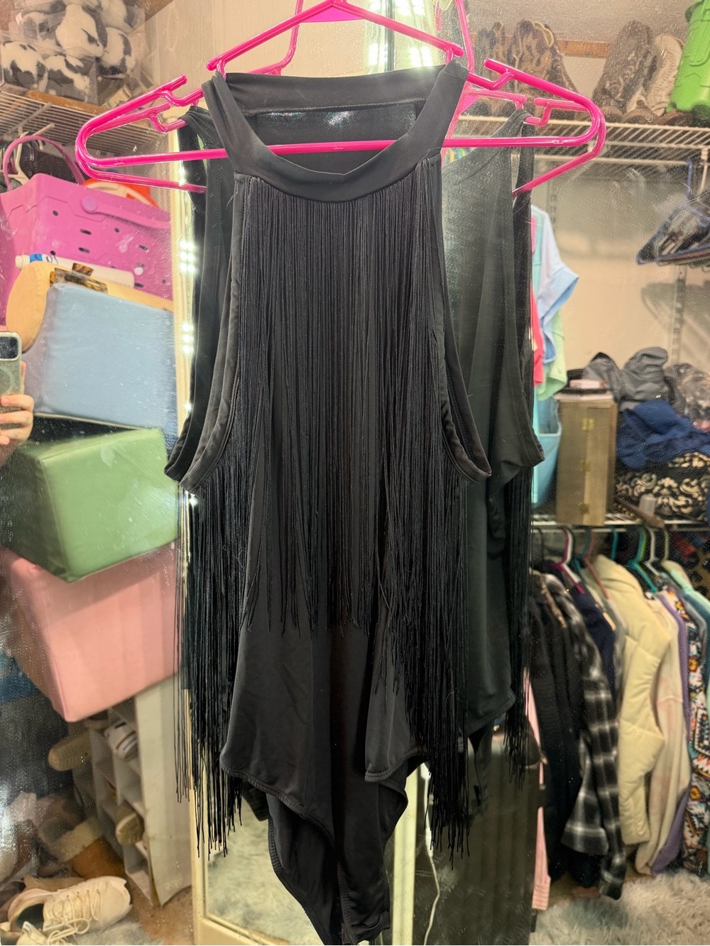 Black Fringe Halter Bodysuit